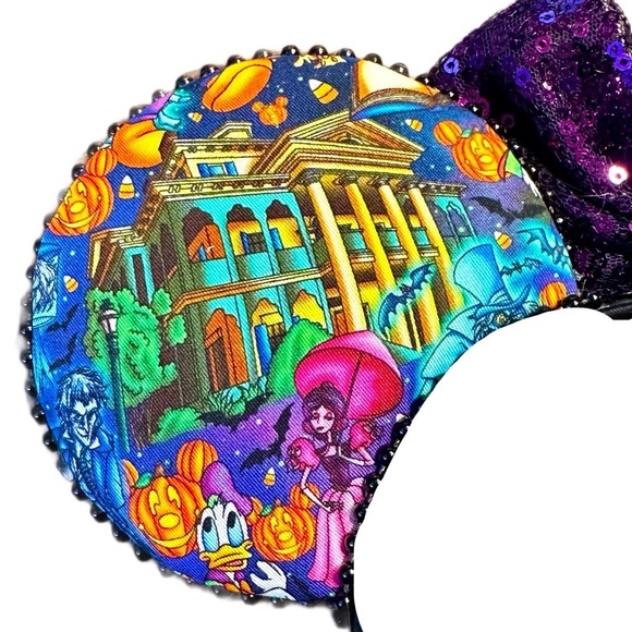 Disney Inspired Handmade Halloween Themed Purple Sequin Bow Mouse Ears - NWOT
